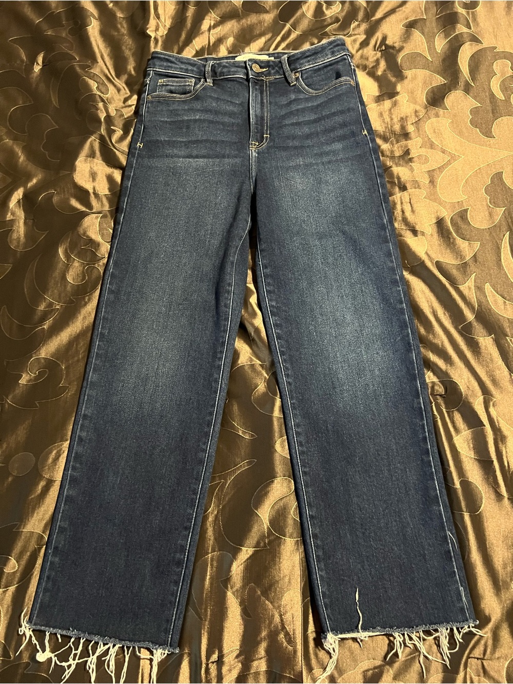 Hidden Los Angeles Straight  High Rise Dark Wash Denim Jeans Stretch Raw Hem 28 - Picture 2 of 13